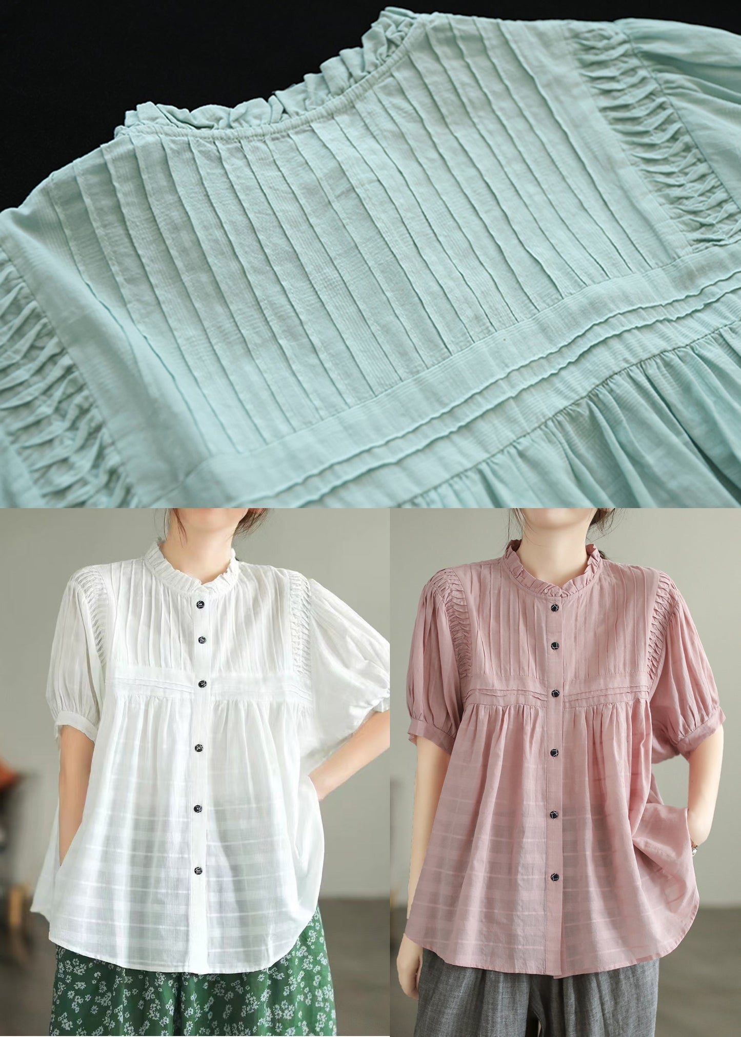 Simple Pink Oversized Wrinkled Cotton Blouse Top Summer