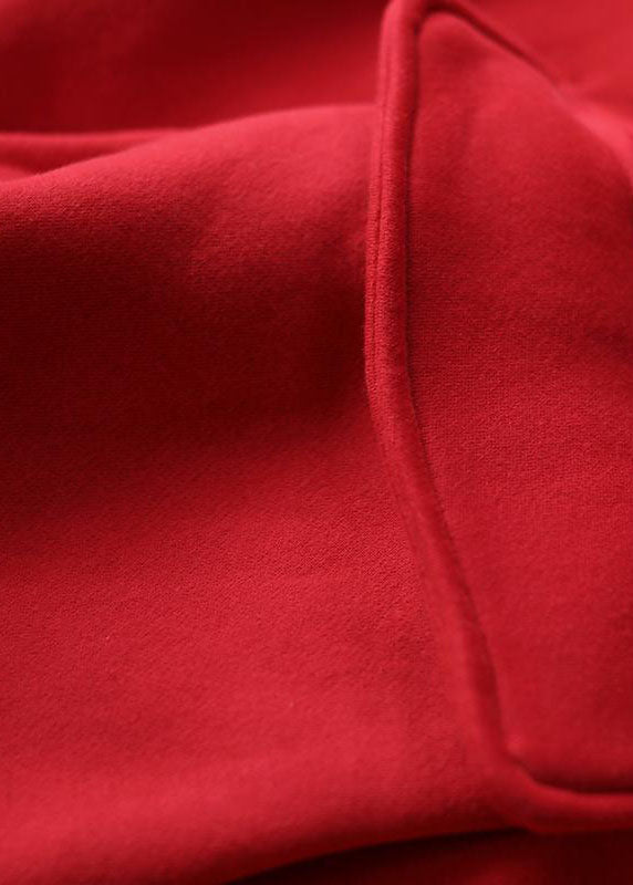 Einfache rote Kapuzentaschen warme Fleece-Sweatshirts Top Frühling