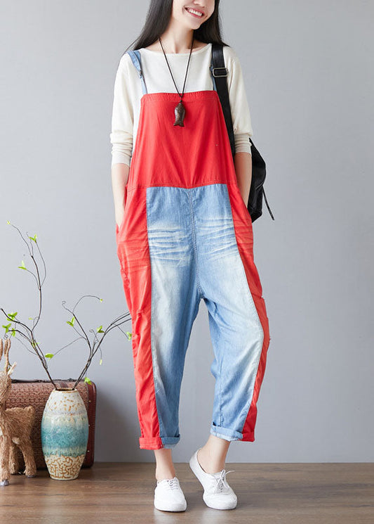 Einfache Rote taschen Patchwork jeans Overall Frühling