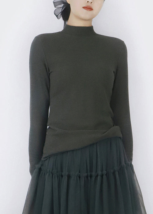 Simple Smoke Grey Turtleneck Thick T Shirts Winter