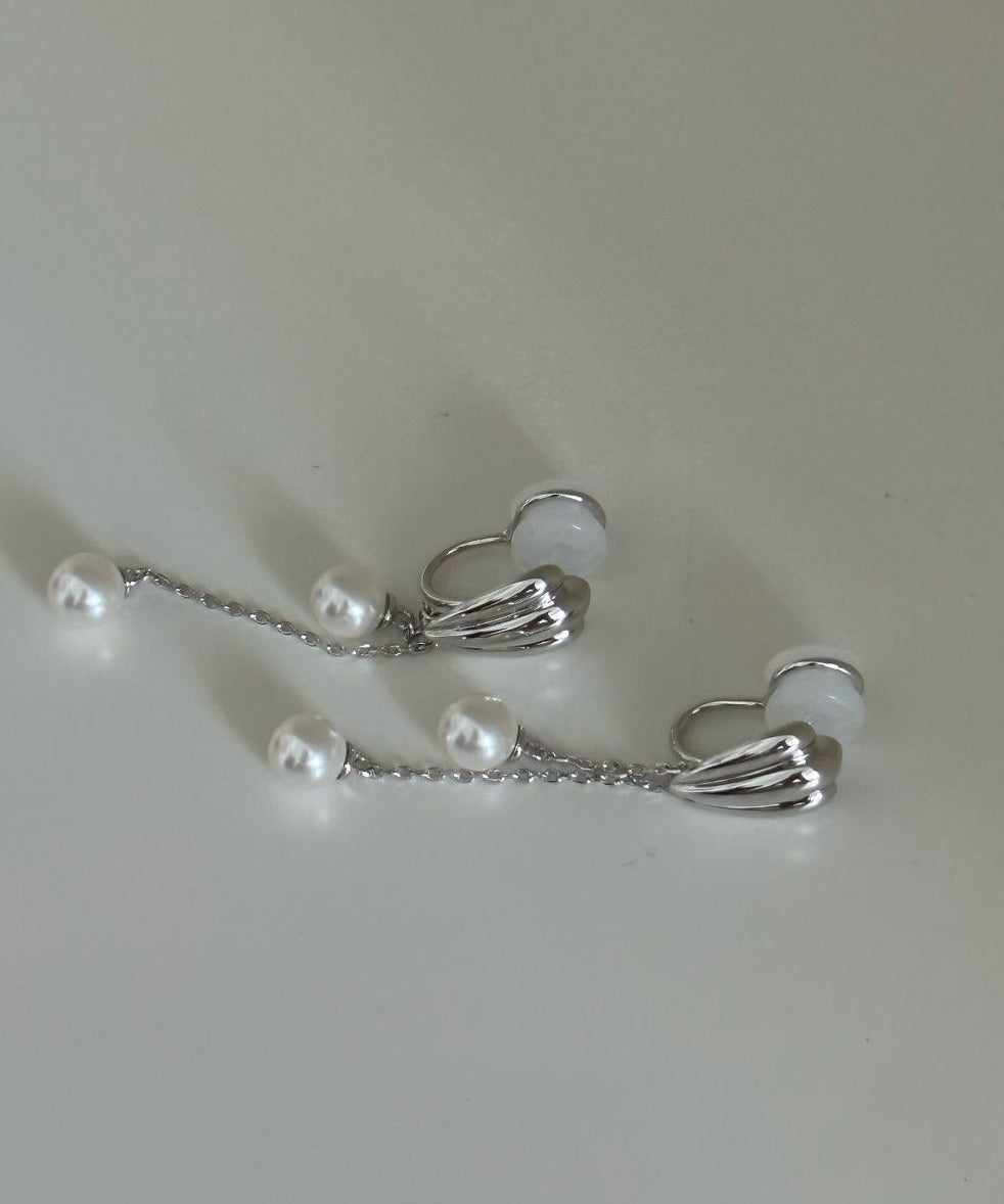 Simple Stainless Steel Pearl Tassel Drop Earrings