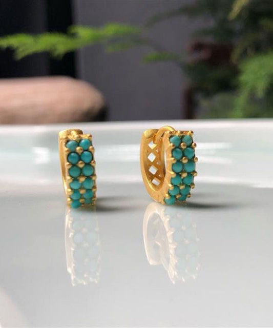 Schlichte Creolen aus Sterlingsilber mit vergoldetem Türkis