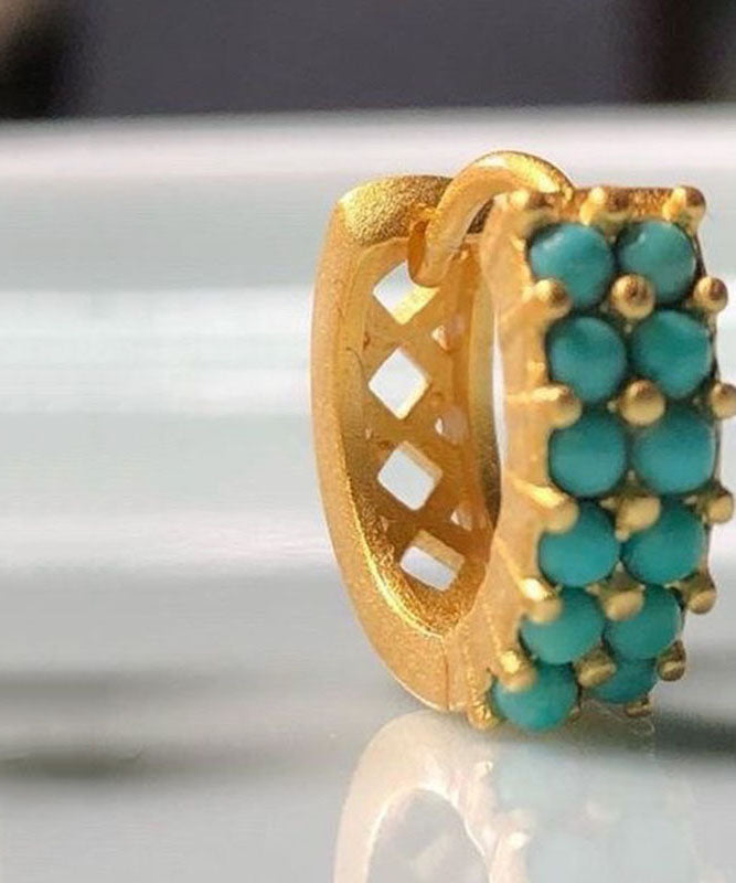 Schlichte Creolen aus Sterlingsilber mit vergoldetem Türkis