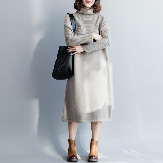 Simple Sweater Wetter Plus Size High Neck Grau Große Strickwaren