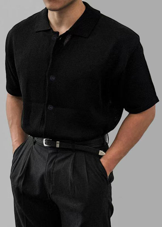 Simple White Button Solid Knitting Cotton Polo Shirts Men Summer