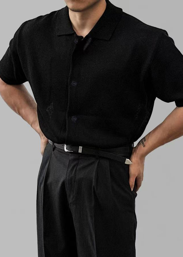 Simple White Button Solid Knitting Cotton Polo Shirts Men Summer