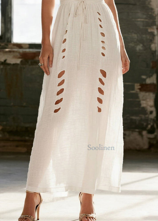 Vestido camisola de algodón blanco sencillo y calado para verano