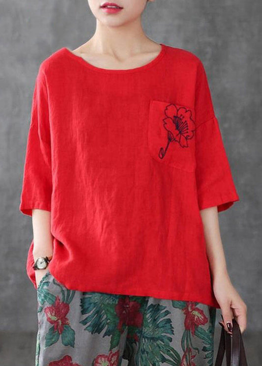 Simple White O Neck Embroidered Cotton T Shirts Summer