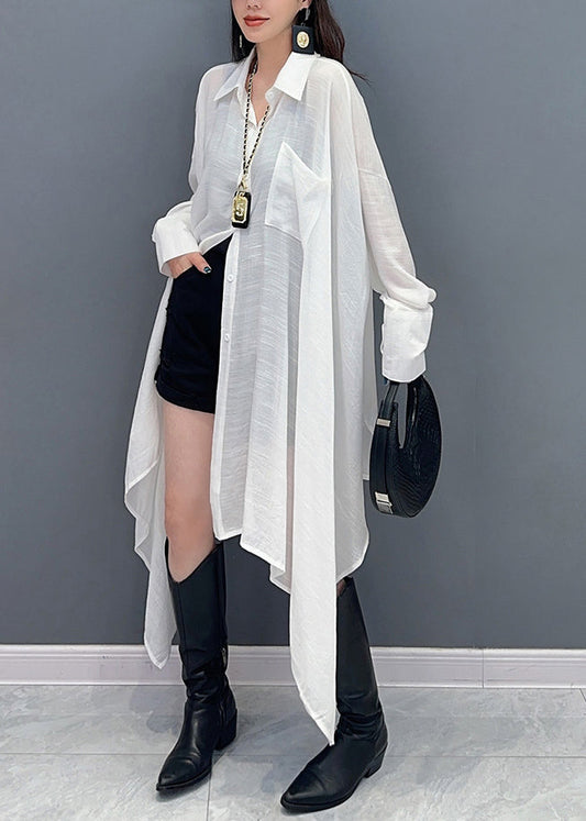 Simple White Peter Pan Collar Long Shirt Puff Sleeve