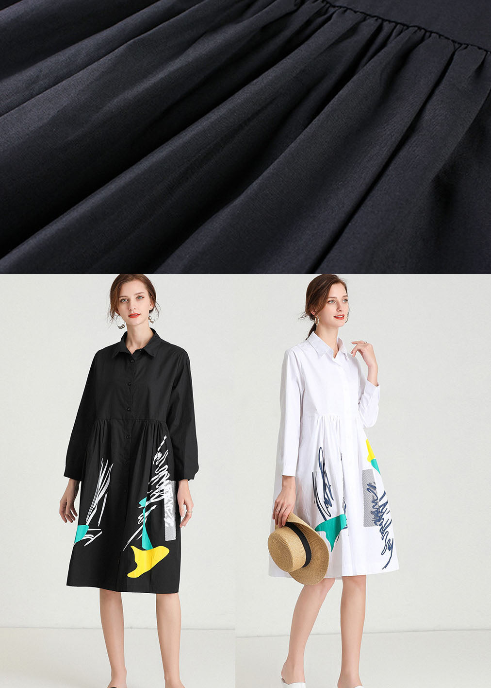 Schlichtes Peter Pan-Herbstkleid mit weißem Aufdruck