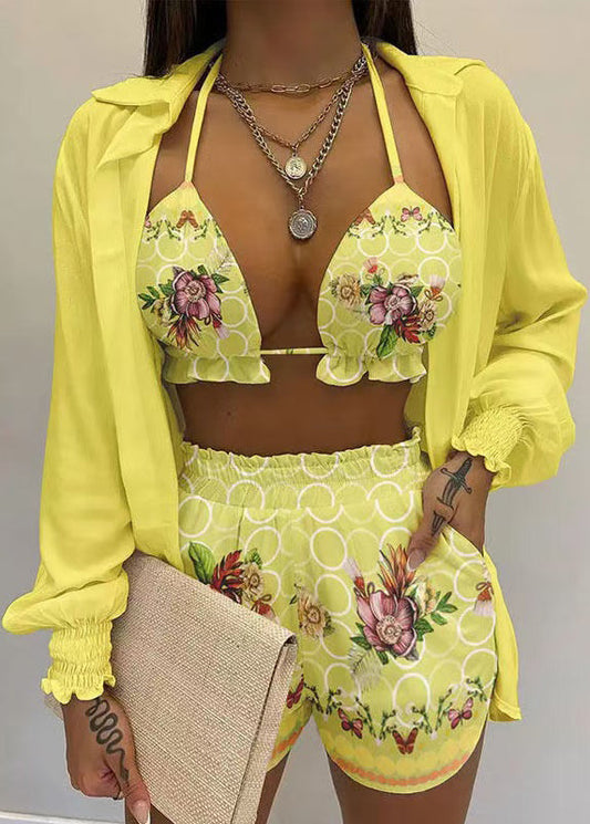 Simple White Sexy Shorts Three Pieces Set Summer