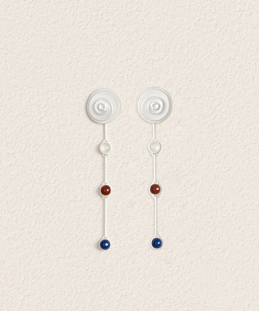 Simple White Sterling Silver Gem Stone Agate Conch Drop Earrings