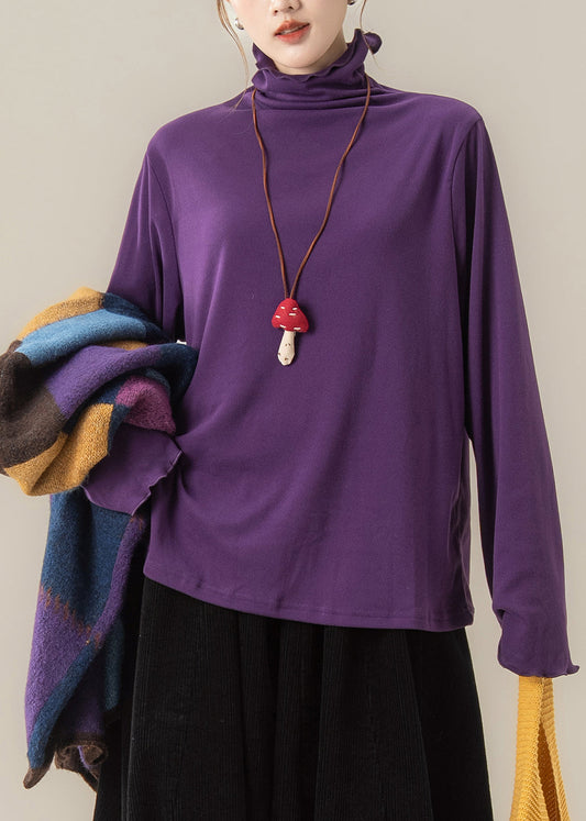 Einfaches gelbes Rüschen-T-Shirt mit hohem Kragen aus Baumwolle, Frühlings-T-Shirt