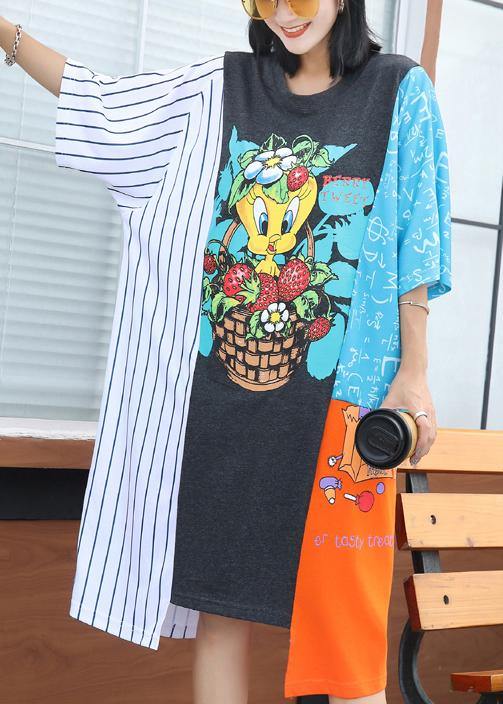 Simple asymmetric hem blended clothes Women linen patchwork Dress summer - SooLinen