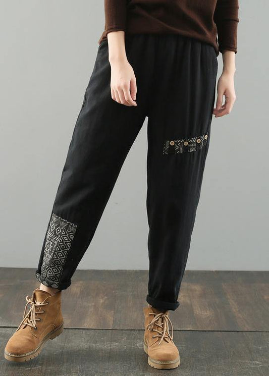 Simple black pants oversized elastic waist patchwork Wardrobes wild pants - SooLinen