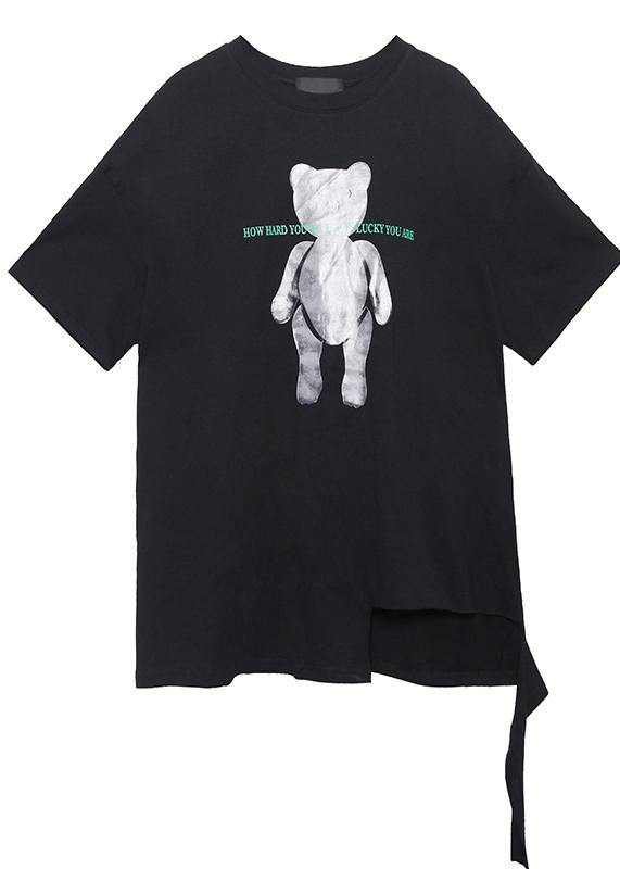 Simple black print cotton clothes o neck Dresses top - SooLinen