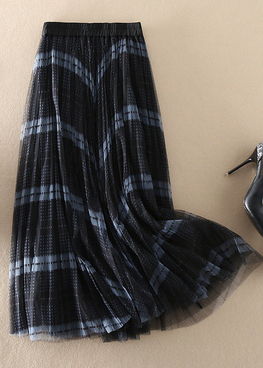 Einfacher elastischer Bund Plaid Tüllrock Frühling