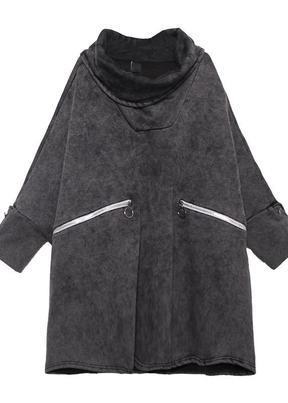 Simple gray cotton clothes For Women pockets thick Plus Size Clothing shirts - SooLinen