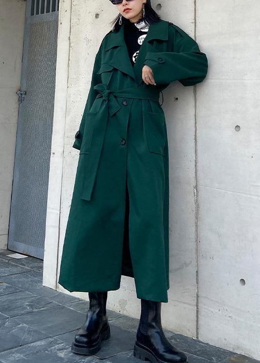 Simple green Fine tunics for women Wardrobes Notched tie waist fall coats - SooLinen