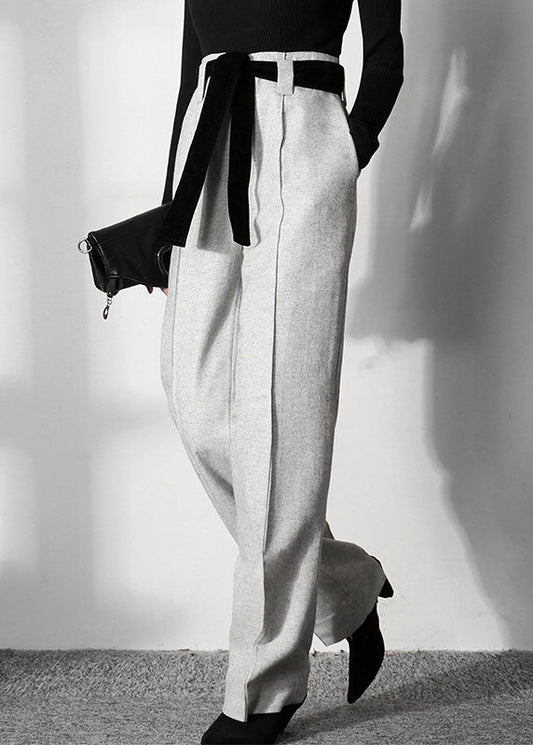 Einfache hellgraue Tunika Wollhose gerade Frühling