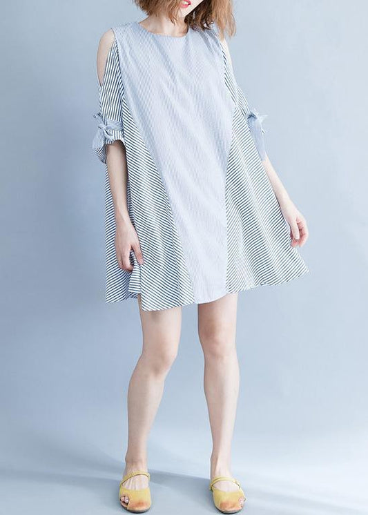 Einfache schulterfreie Baumwollkleidung Damen Pakistani Runway schwarz gestreiftes lockeres Kleid Sommer