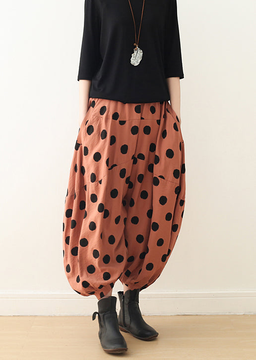 Schlichte rosa gepunktete Baumwollkleidung für Frauen Pakistani Catwalk weite Beinhose Plus Size Frühlingshose