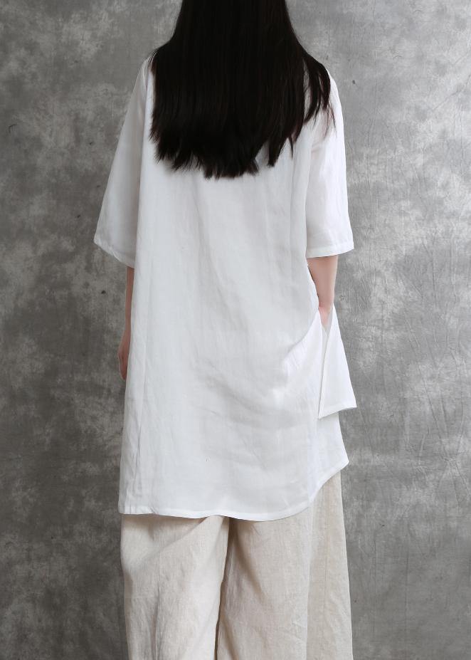 Simple two-piece female summer loose loose white shirt wide-leg pants - SooLinen