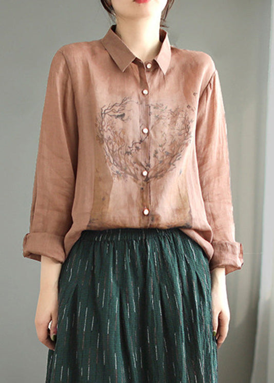 Camisas de manga larga con estampado de ramio rosa piel