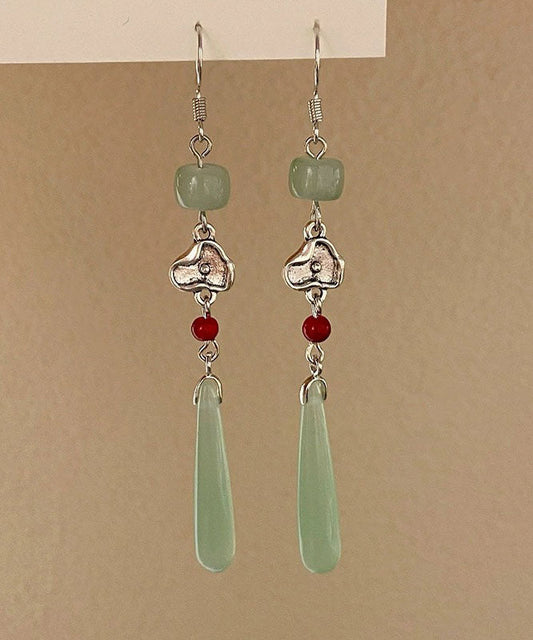 Dünne, cyanfarbene Jade-Wassertropfen-Ohrringe aus Sterlingsilber