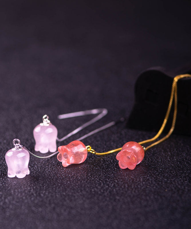 Pendientes colgantes de plata de ley con borlas de cristal y campanas eólicas en color rojo sandía