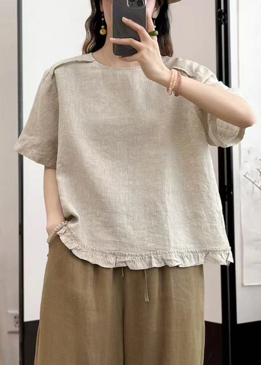 Sky Blue Wear On Both Sides Solid Linen Summer Blouse Ruffled