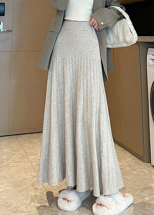 Slim Fit Apricot Striped Solid Knit Skirt Spring