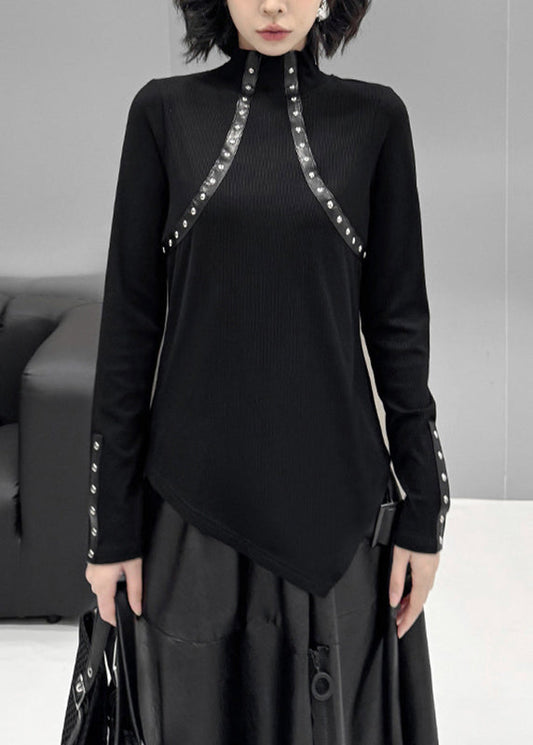 Slim Fit Black Patchwork Nail Bead Top Fall