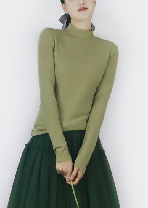 Slim Fit Green Thick Solid T Shirt Tops