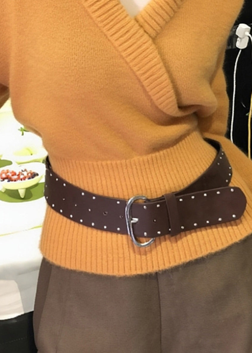 Suéter de punto acogedor con cuello en V naranja y corte entallado para primavera