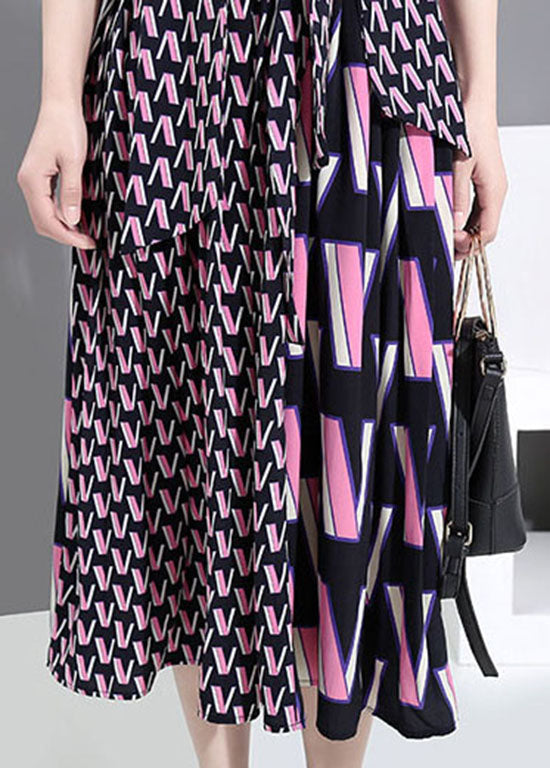 Slim Fit Lila Stehkragen Patchwork Maxi Kleid Frühling