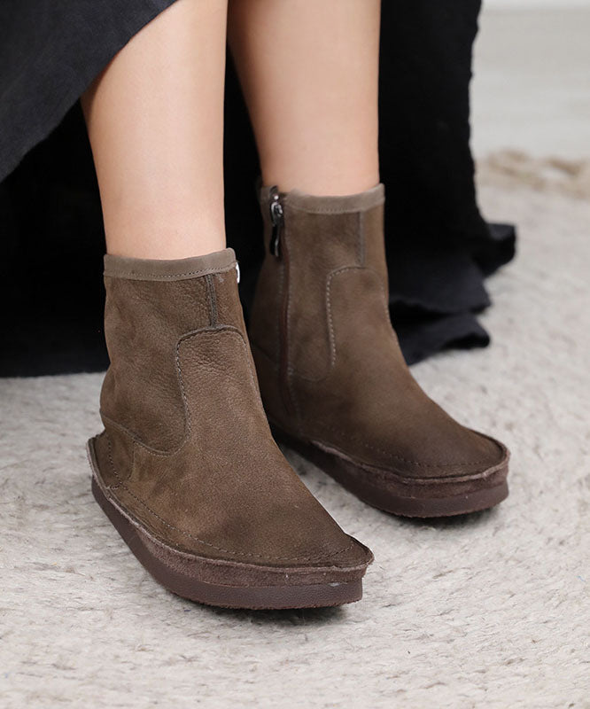 Weiche, graue Stiefel mit Reißverschluss aus Rindsleder, elegante Stiefel mit gekreuzten Riemen