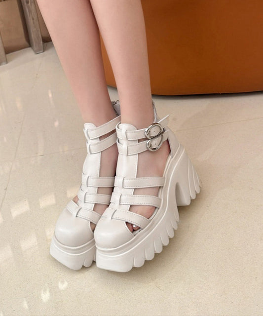 Weiche Spleißen Hohl Out Chunky Sandalen Rosa Rindsleder