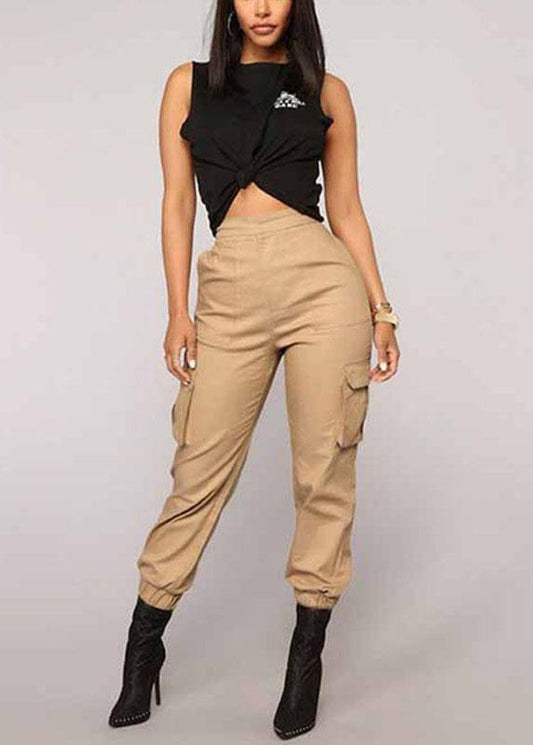 Solid Color High Elastic Waist Casual Harem Pants - SooLinen