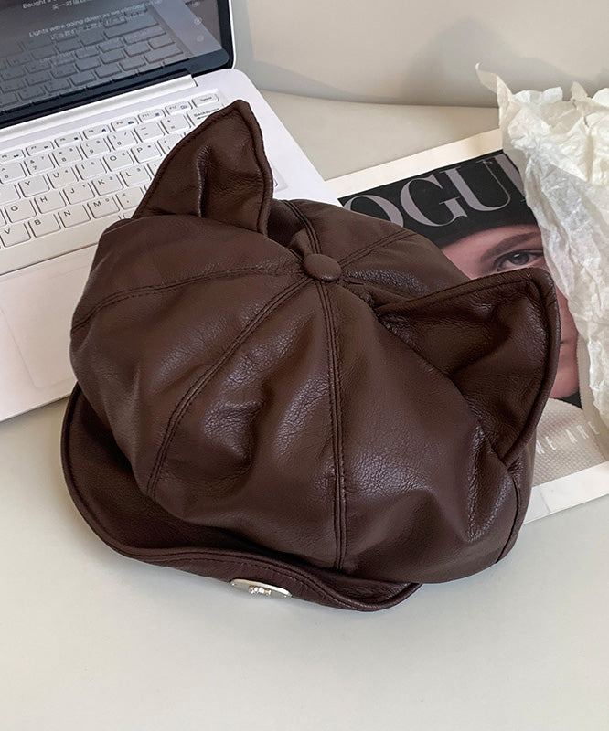 Boina de piel sintética negra con orejas de gato estilo Spicy Girl