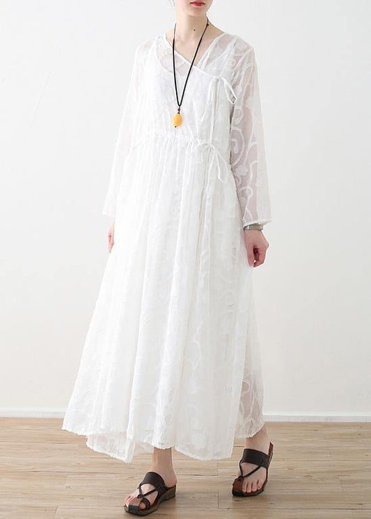 Spring 2021 Lace Tencel Cutout Swing Dress Jumper Two-piece - SooLinen