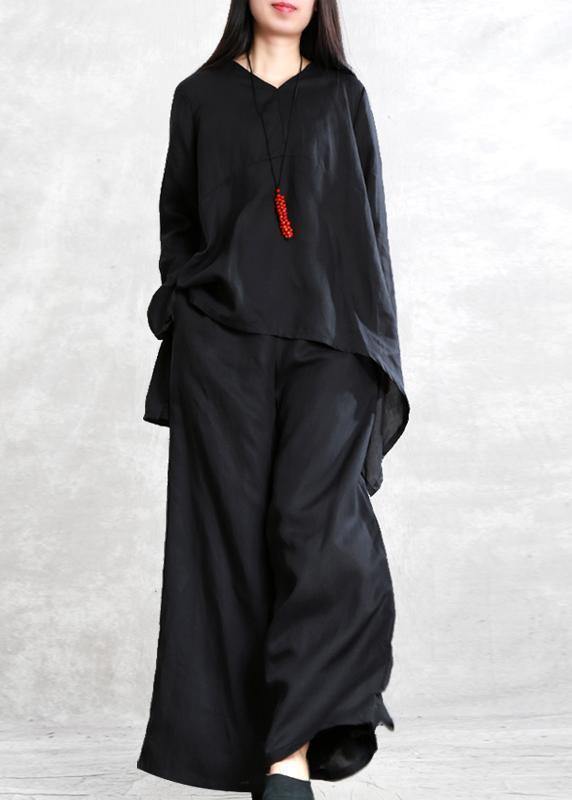 Spring 2021 Tencel suit black large size irregular ladies casual two pieces - SooLinen