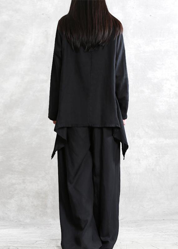 Spring 2021 Tencel suit black large size irregular ladies casual two pieces - SooLinen