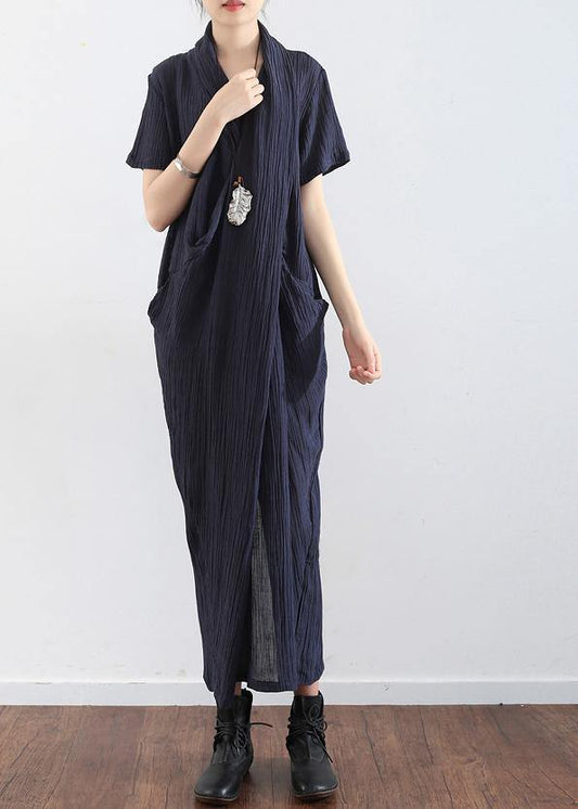 Spring And Summer New Black Linen Vintage V-neck Robe - SooLinen