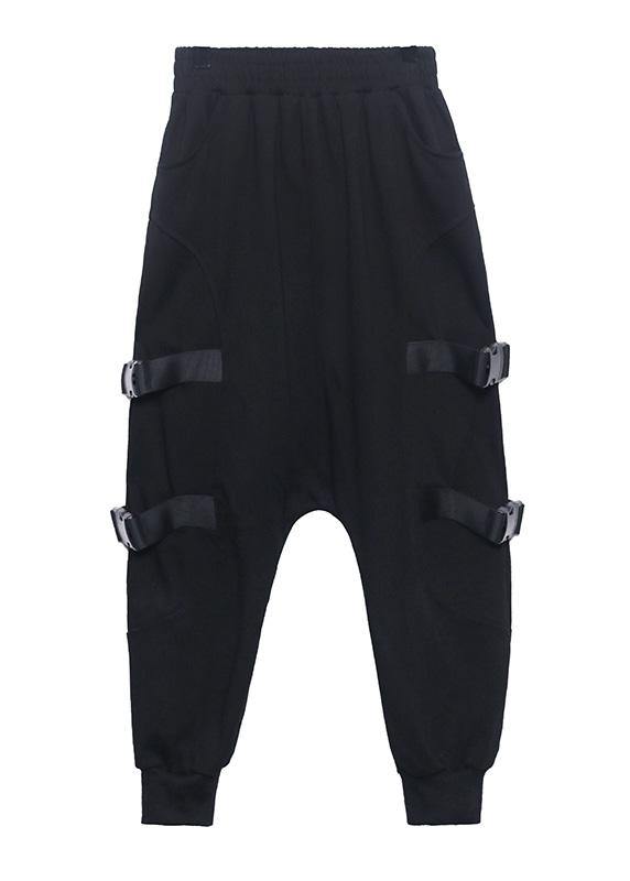 Spring Comfy Cotton Black Pockets Harem Pants - SooLinen