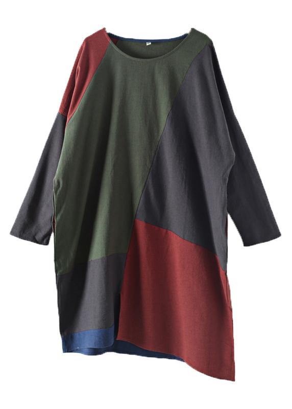 Spring National Style Retro Color Matching Cotton Dress - SooLinen