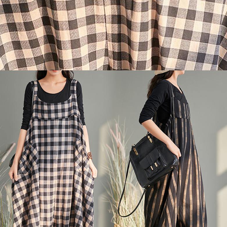 Spring plus size plus fertilizer to increase bloomers striped cotton and linen jumpsuit - SooLinen