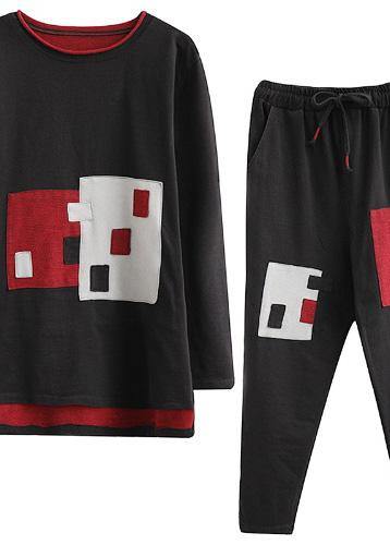 Spring retro color square patch patchwork patchwork harem pants two-piece suit - SooLinen