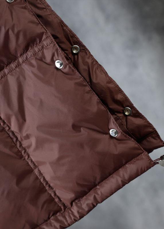 Street Chocolate Hooded Pockets Button Winter Zippered Duck Down Winter Coats Long Sleeve - SooLinen