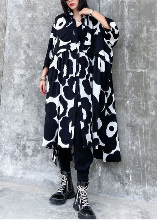 Streetwear schwarz faltig Asymmetrische Print Chiffon Kleid Frühling